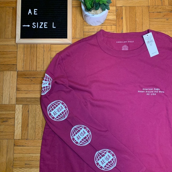 NEW AE AMERICAN EAGLE REFLECTIVE LOGO RETRO STYLE Y2K Longsleeve T Shirt - Picture 10 of 11